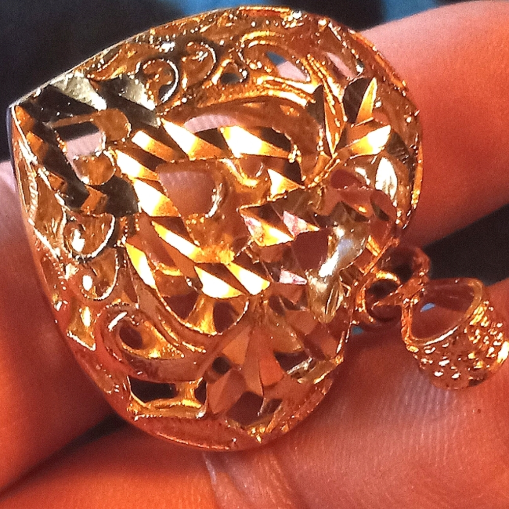 Gold Triple Heart Diamond Cut Filigree  24k Gold Fill Lifetime Pendant